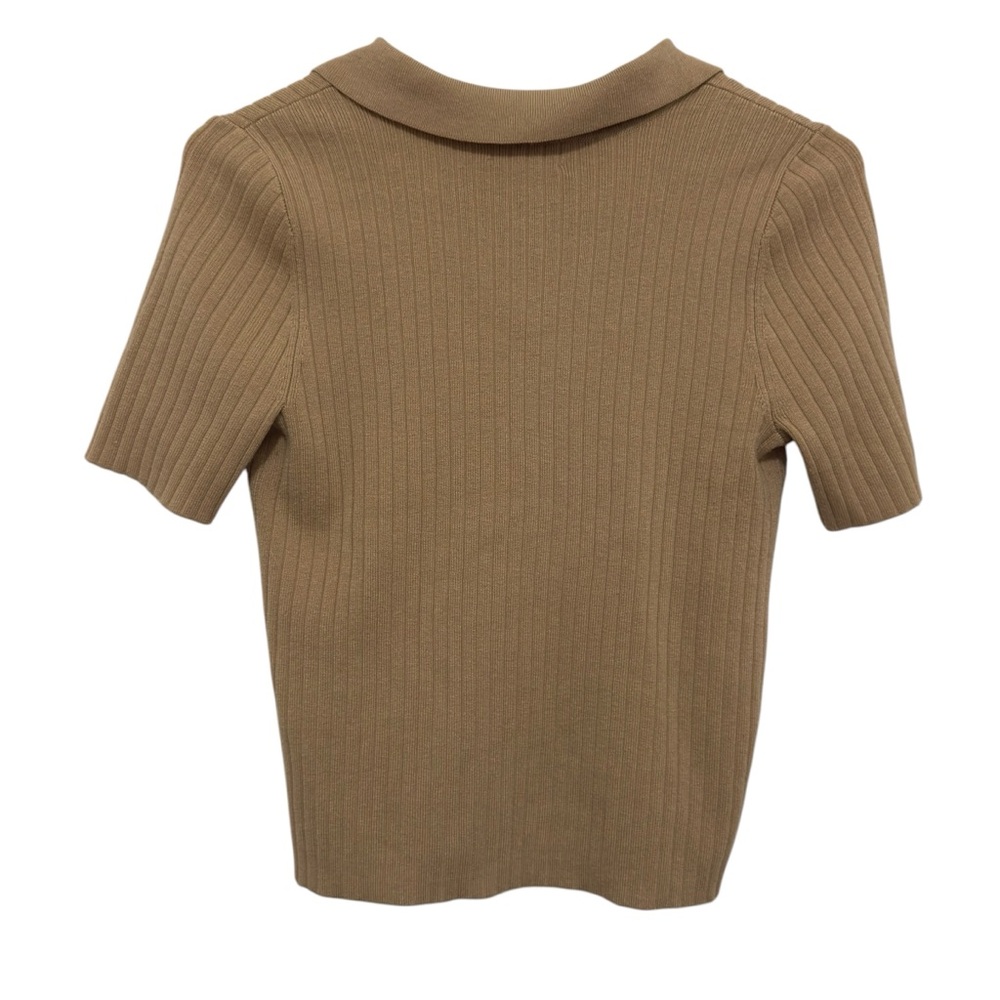 Women's Tan Ribbed Button-Up Top - Picture 3 of 3
